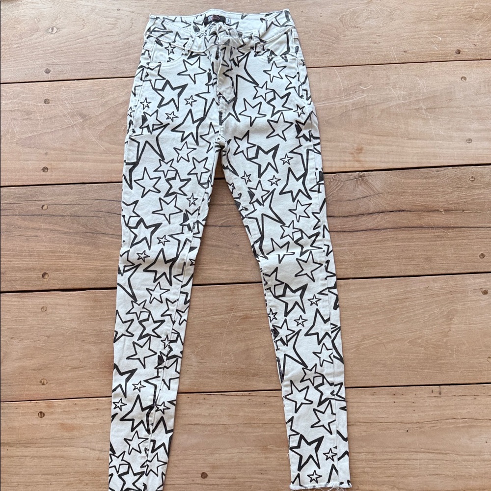 Star Print Skinny jean Leggings in White and Black szXS